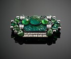 Brooch with Carved Emeralds and Diamonds by Cartier, Cartier (French, founded Paris, 1847), Platinum, set with emeralds, diamonds, and enamel